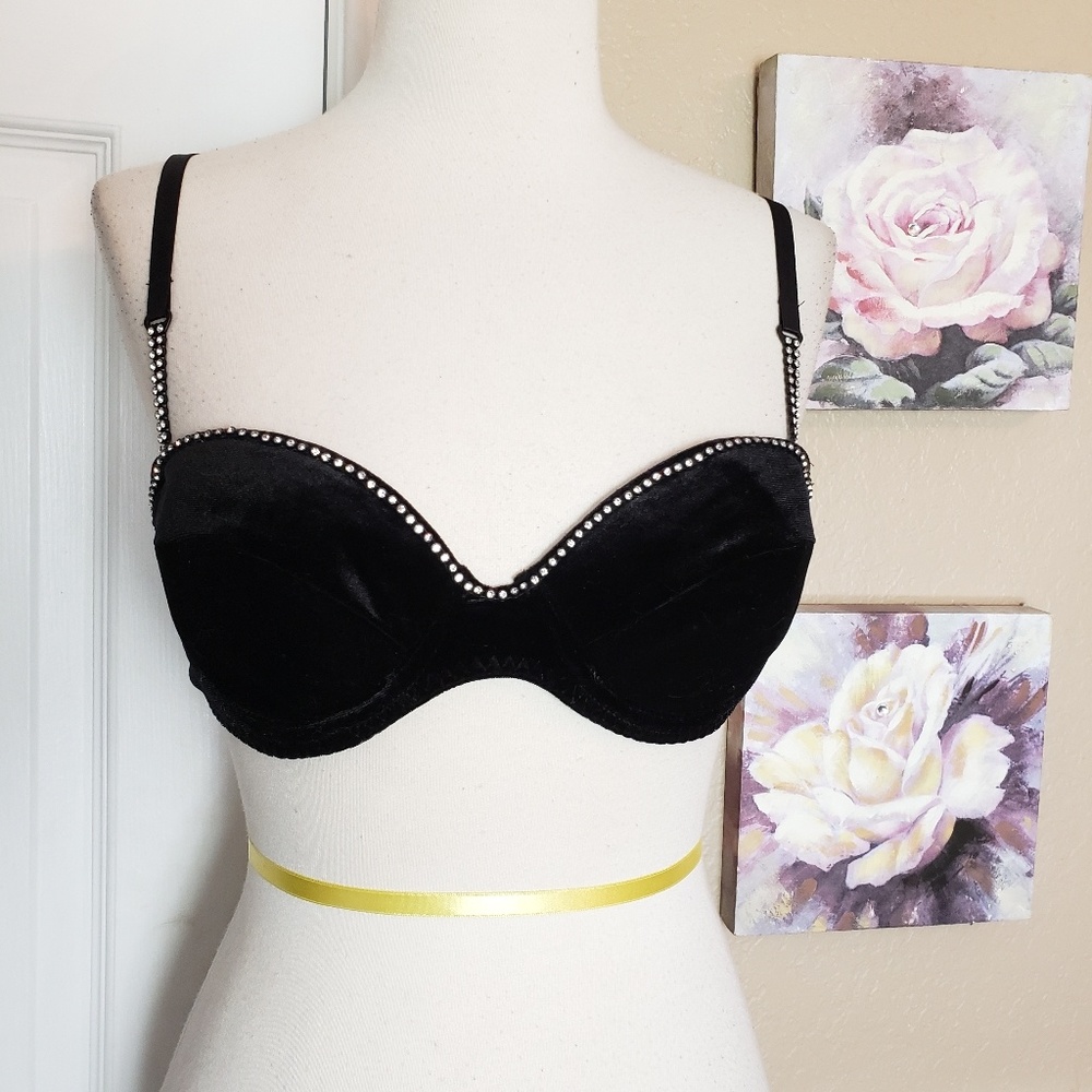 Fredericks of Hollywood Velvet Rhinestone Bra 34B